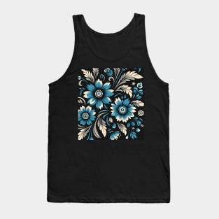 Blue Floral Illustration Tank Top